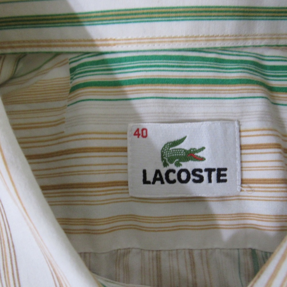Lacoste Shirt‎ Men 40 or Sz M Green Orange Color block Regular Fit Button Down - Picture 7 of 9